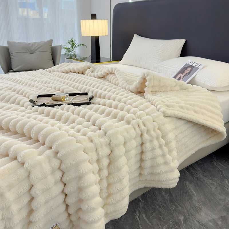 Soft Striped Plush Throw Blanket