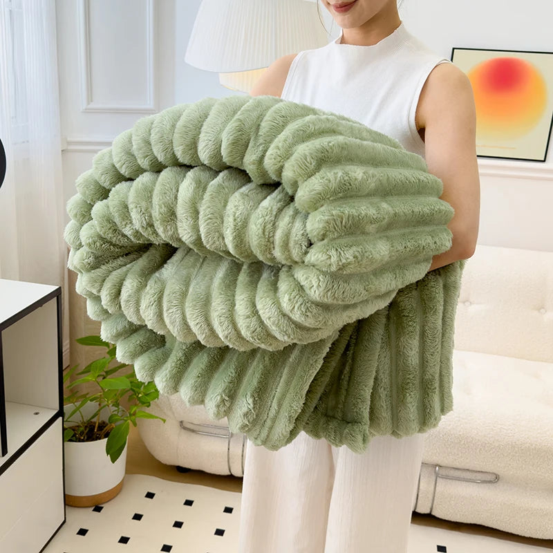 Soft Striped Plush Throw Blanket