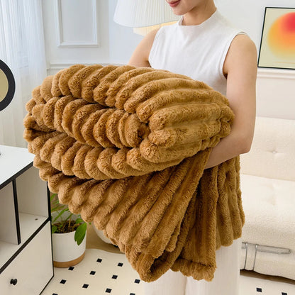 Soft Striped Plush Throw Blanket