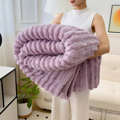 Soft Striped Plush Throw Blanket