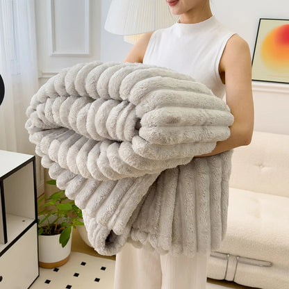 Soft Striped Plush Throw Blanket