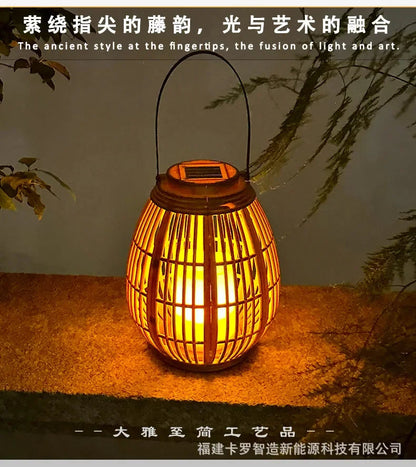 Solar Bamboo Rattan Lantern Light