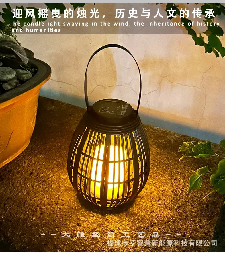 Solar Bamboo Rattan Lantern Light