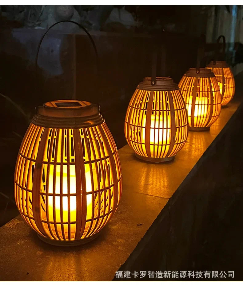 Solar Bamboo Rattan Lantern Light