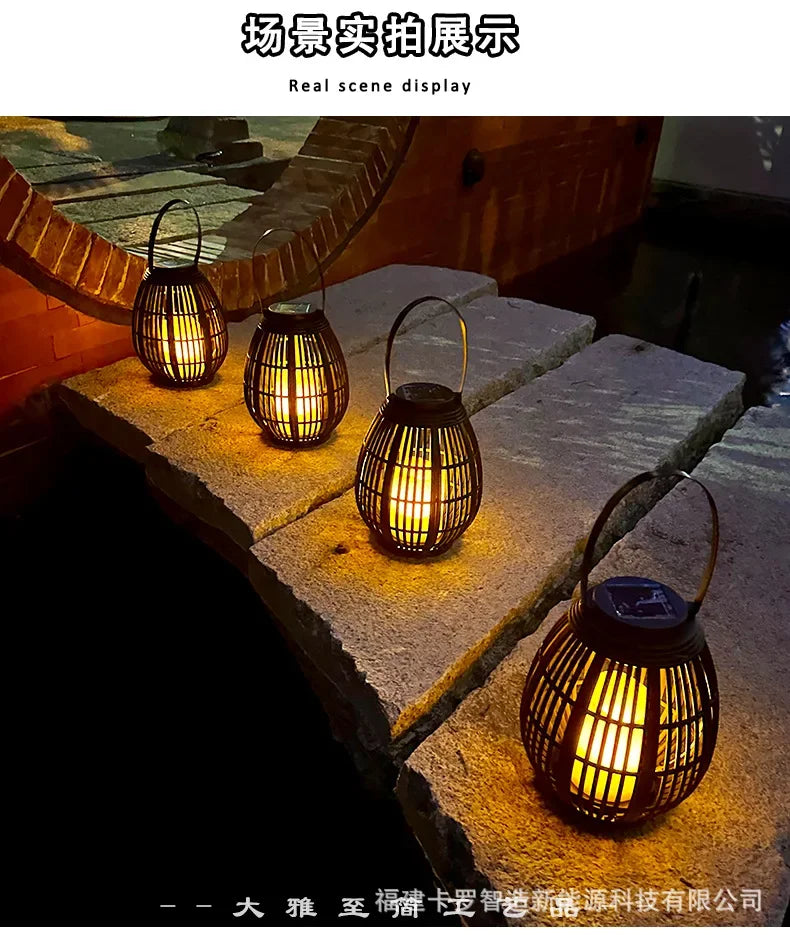 Solar Bamboo Rattan Lantern Light