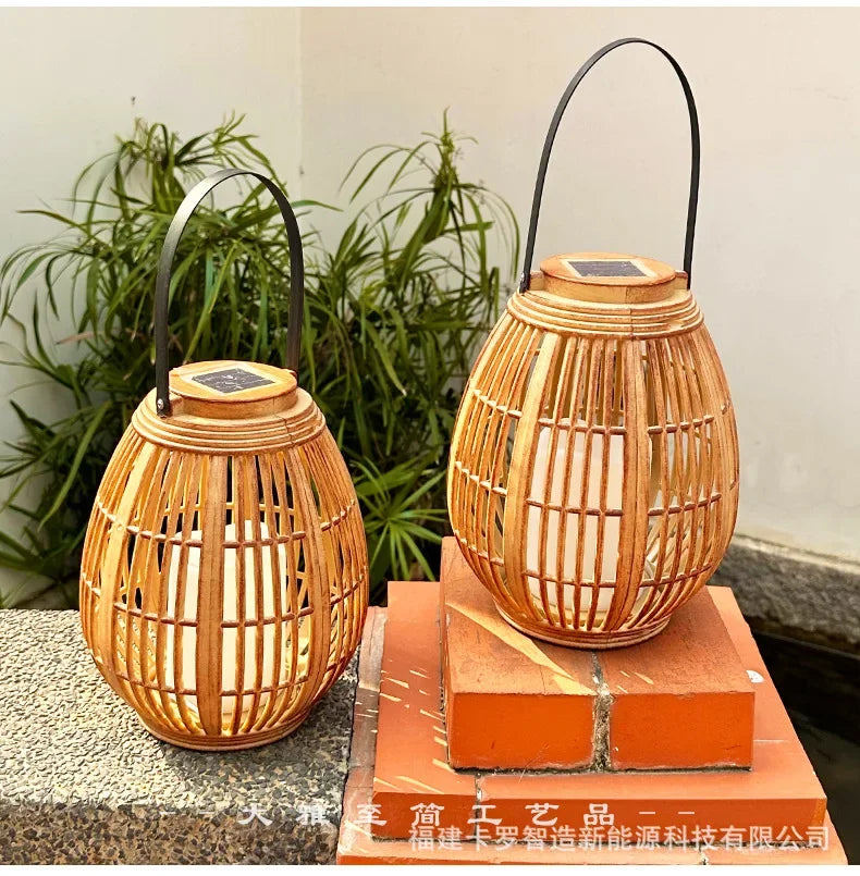 Solar Bamboo Rattan Lantern Light