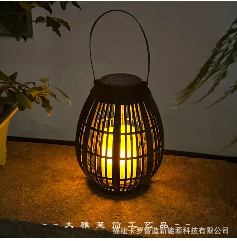 Solar Bamboo Rattan Lantern Light