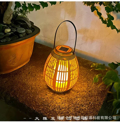 Solar Bamboo Rattan Lantern Light