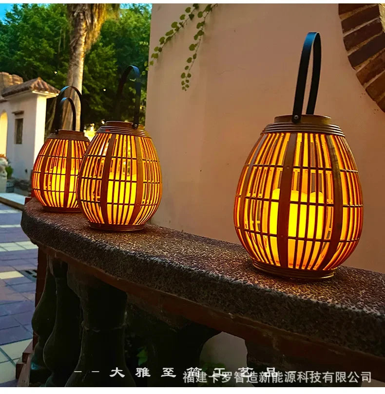 Solar Bamboo Rattan Lantern Light