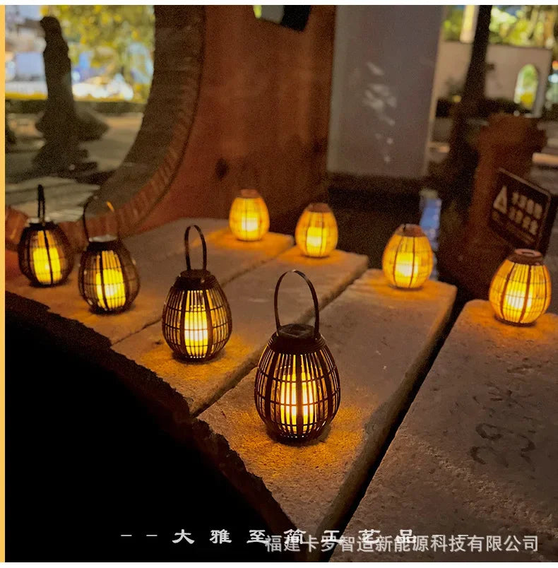 Solar Bamboo Rattan Lantern Light