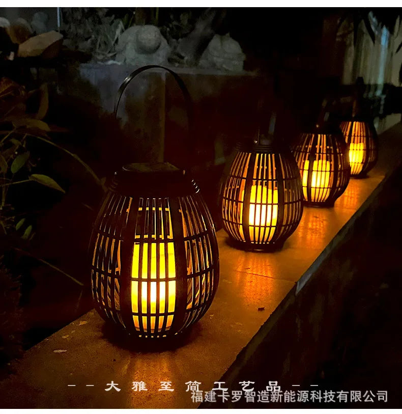 Solar Bamboo Rattan Lantern Light