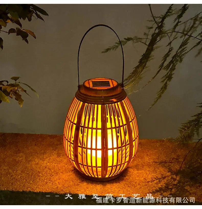 Solar Bamboo Rattan Lantern Light