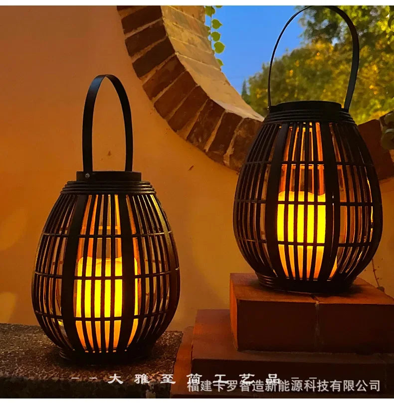 Solar Bamboo Rattan Lantern Light