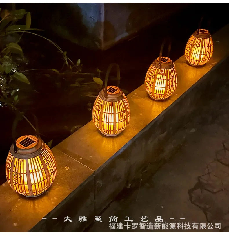 Solar Bamboo Rattan Lantern Light