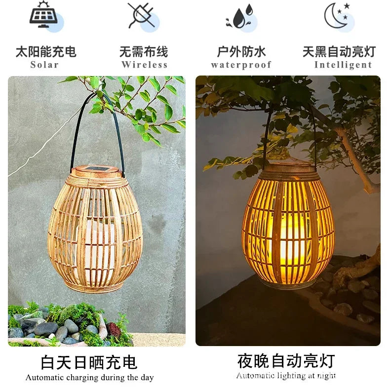 Solar Bamboo Rattan Lantern Light