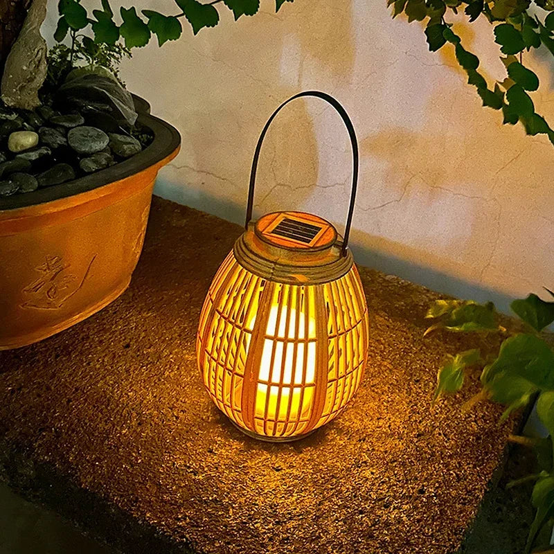 Solar Bamboo Rattan Lantern Light