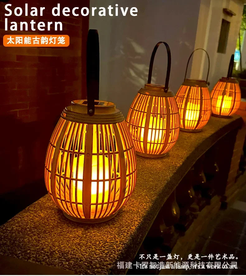 Solar Bamboo Rattan Lantern Light