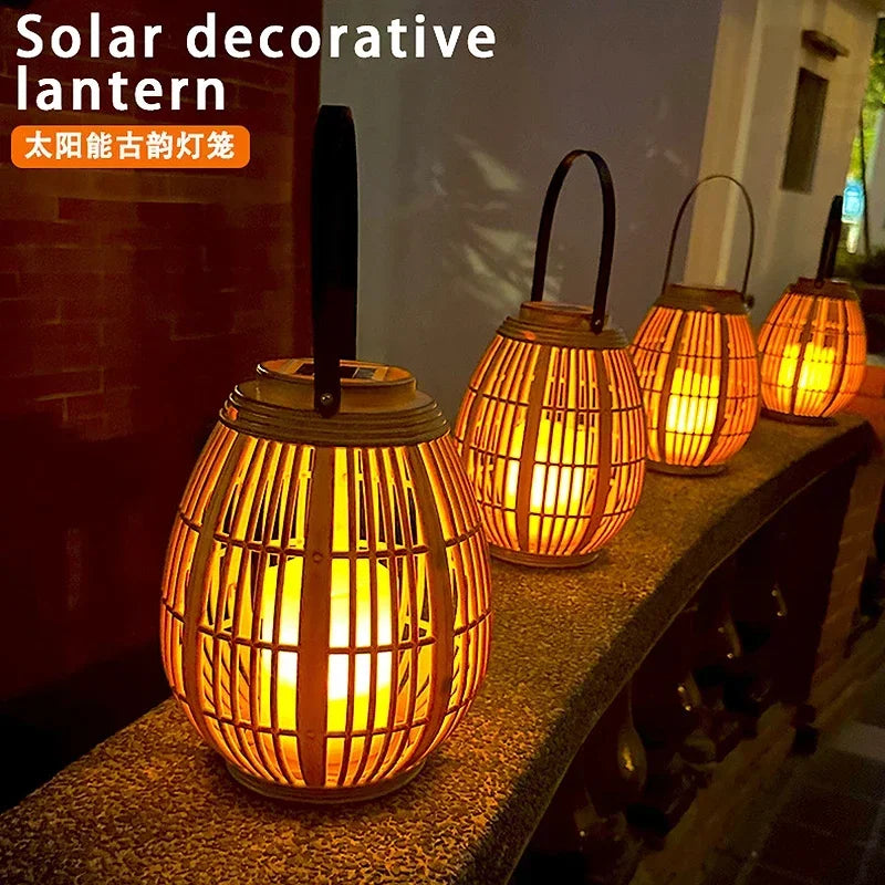 Solar Bamboo Rattan Lantern Light