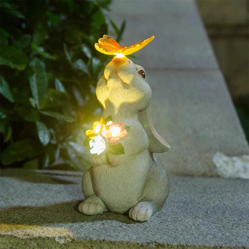 Solar Bunny Garden Statue with Light