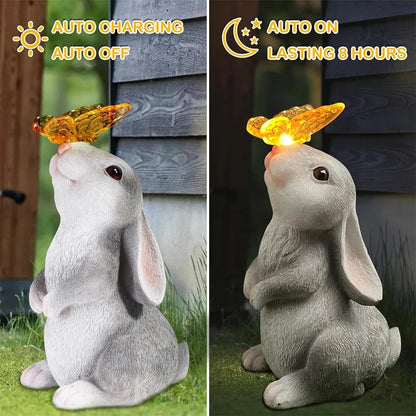 Solar Bunny Garden Statue with Light