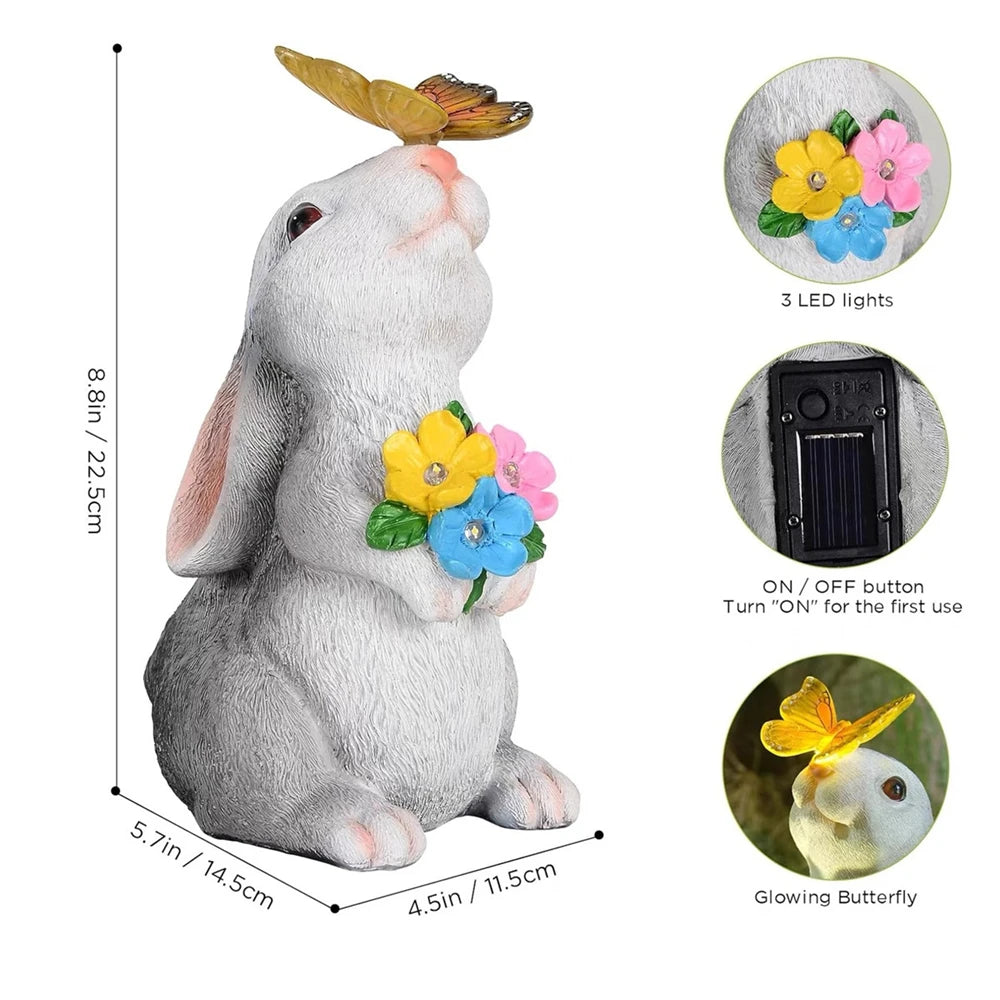 Solar Bunny Garden Statue with Light