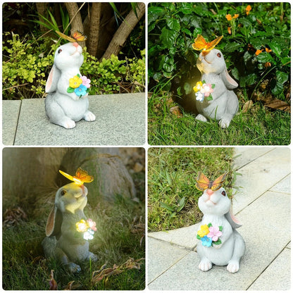 Solar Bunny Garden Statue with Light