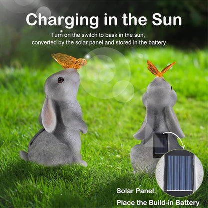 Solar Bunny Garden Statue with Light