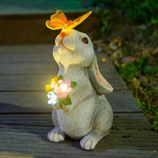 Solar Bunny Garden Statue with Light