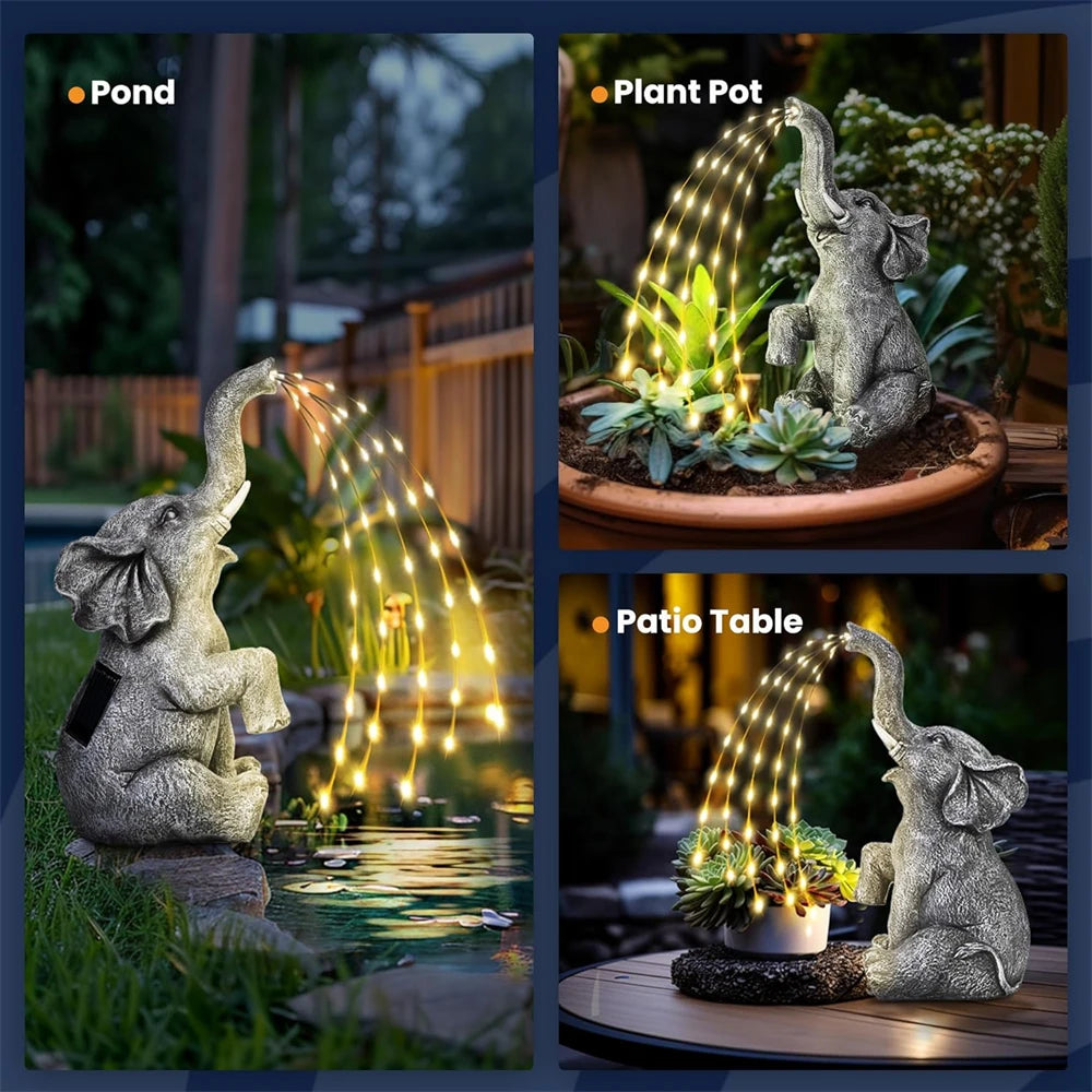 Solar Elephant Garden Statue Lights