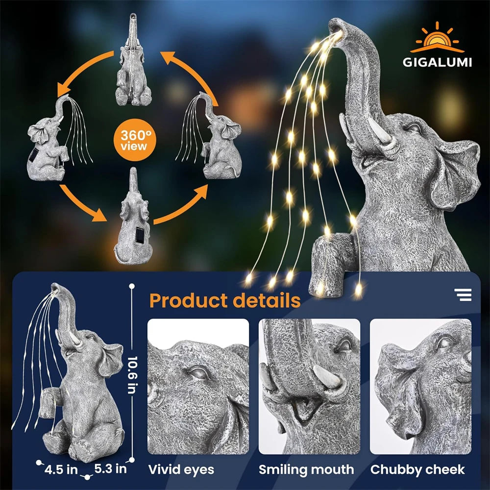 Solar Elephant Garden Statue Lights