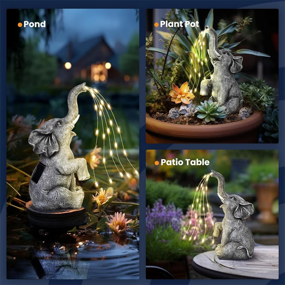 Solar Elephant Garden Statue Lights