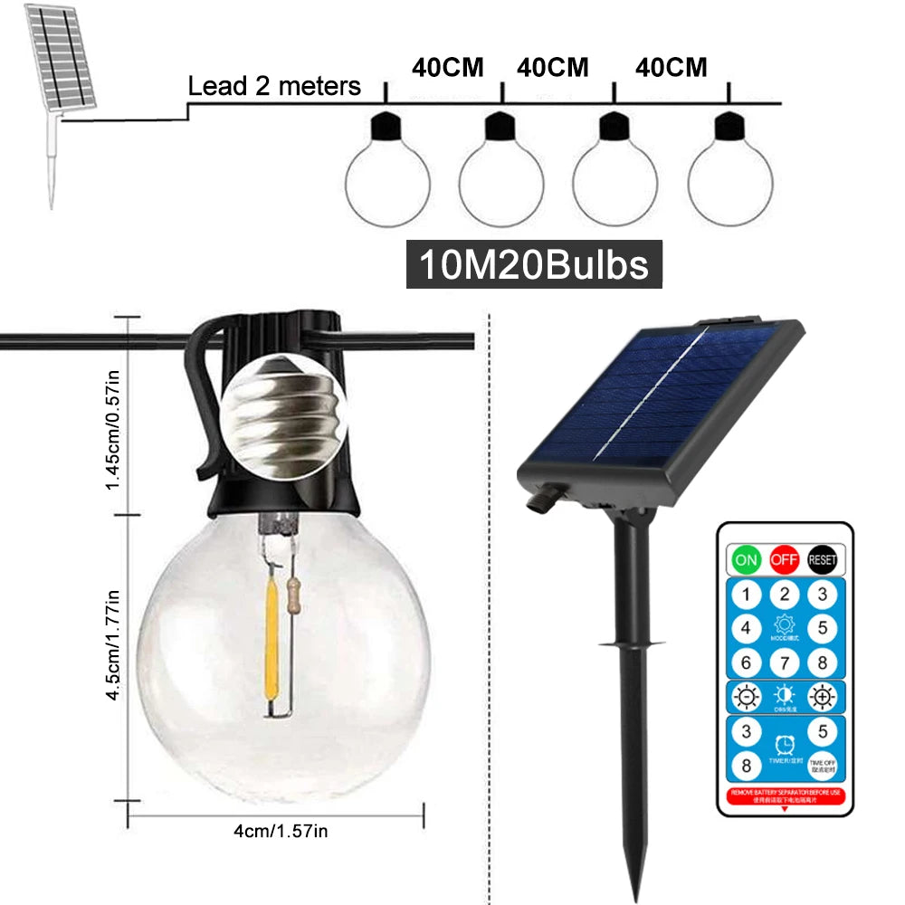 Solar G40 Globe String Lights 10M