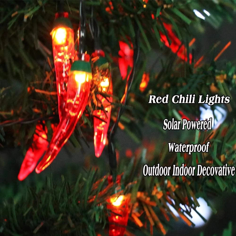 Solar Red Chili String Lights