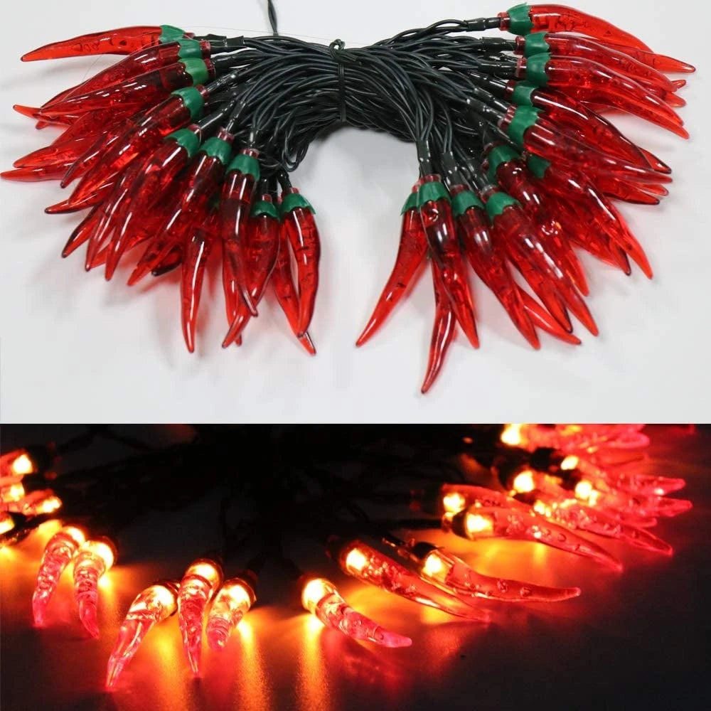 Solar Red Chili String Lights