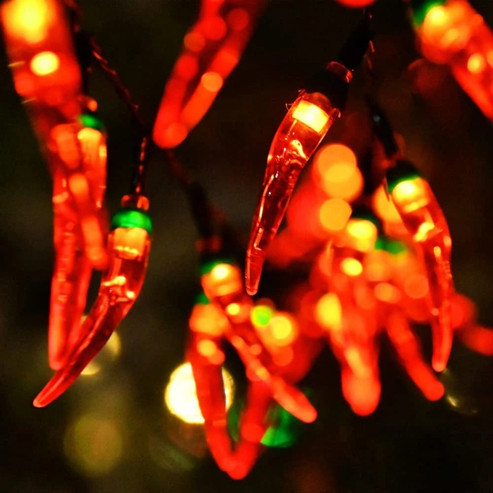 Solar Red Chili String Lights