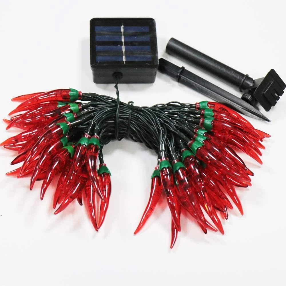 Solar Red Chili String Lights