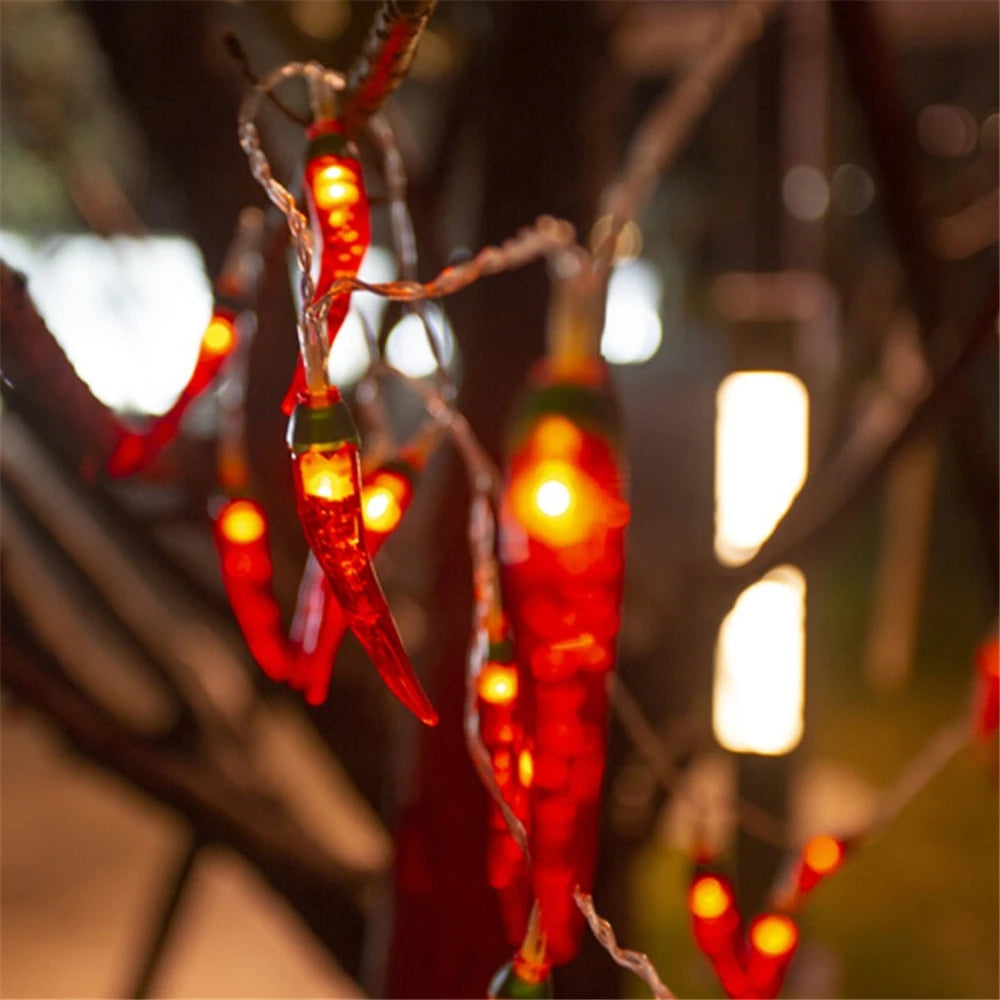 Solar Red Chili String Lights