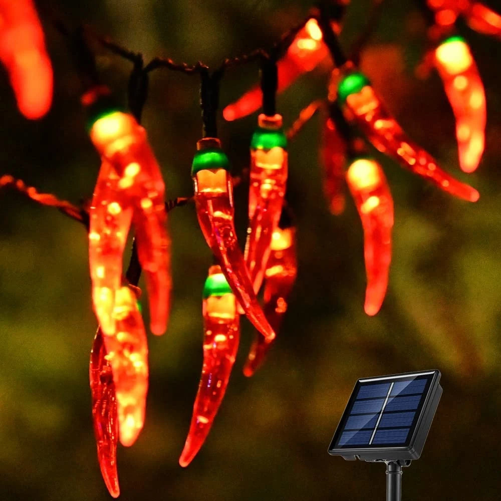 Solar Red Chili String Lights