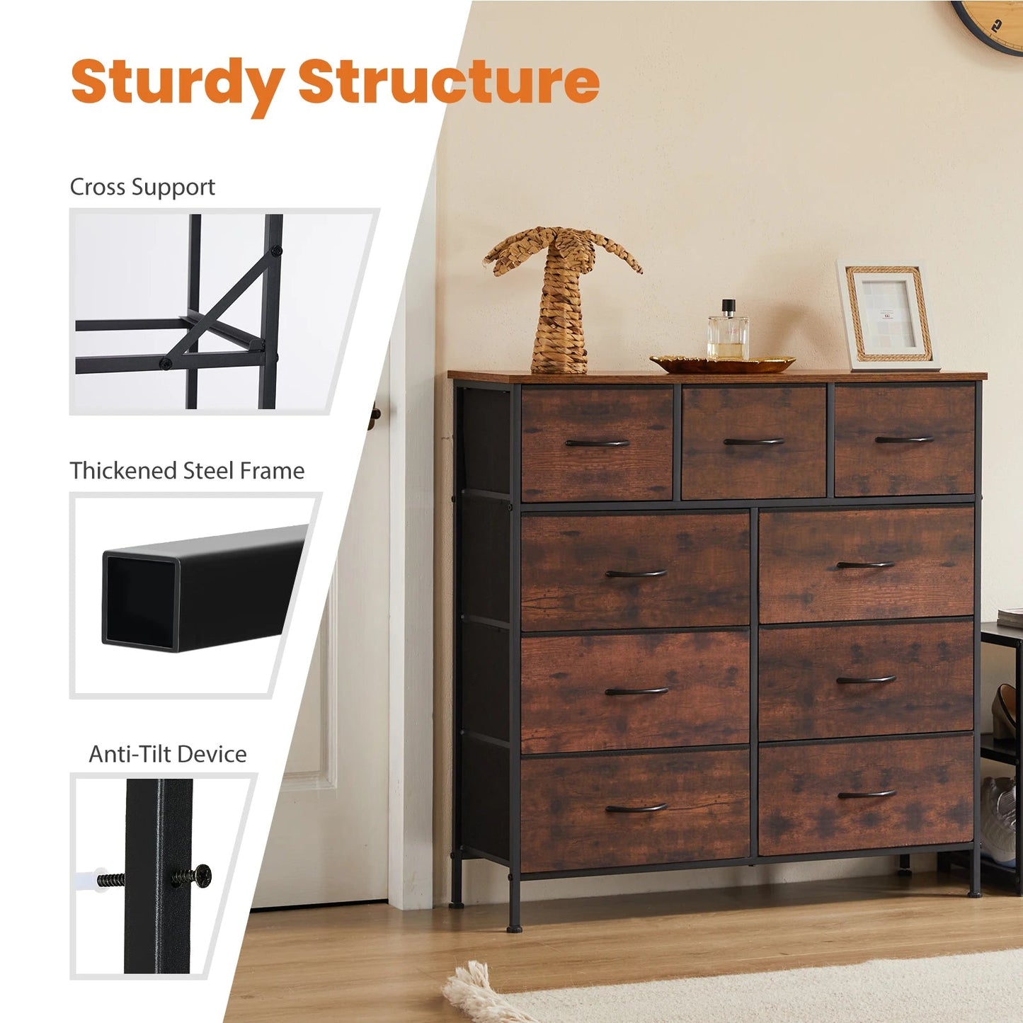 Stylish 9-Drawer Fabric Storage Dresser