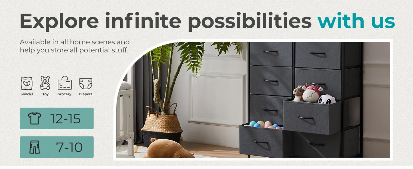 Stylish JHK Fabric Drawer Nightstand