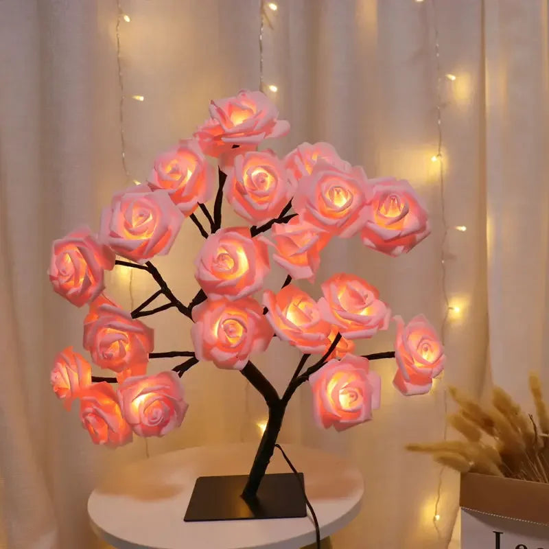 TIKLEE Pink Rose Flower Tree Lamp