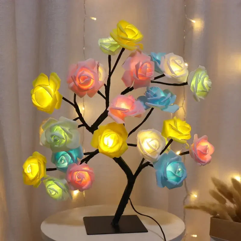 TIKLEE Pink Rose Flower Tree Lamp