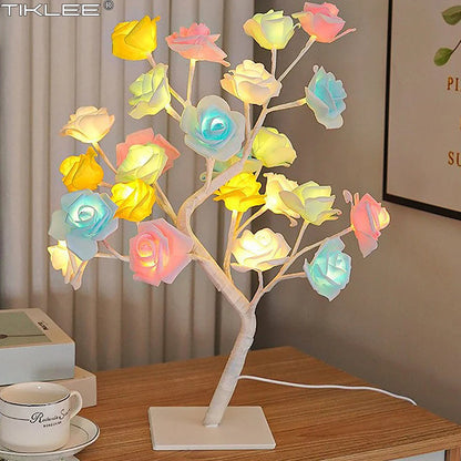 TIKLEE Pink Rose Flower Tree Lamp