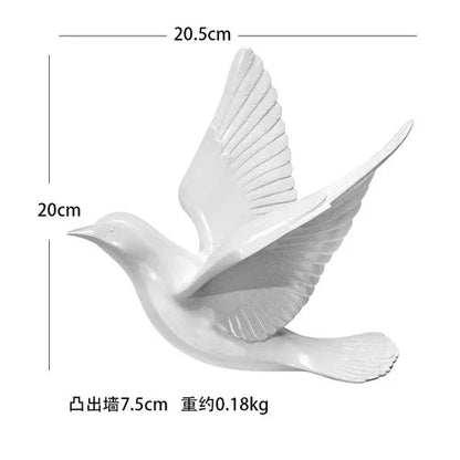 Three-Dimensional White Bird Wall Art