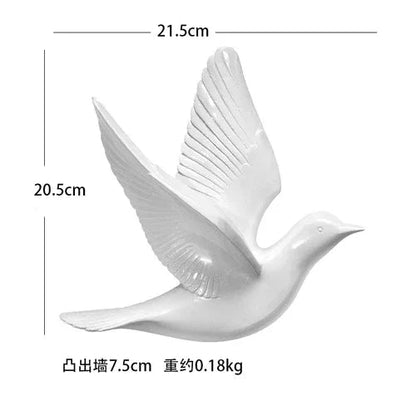 Three-Dimensional White Bird Wall Art