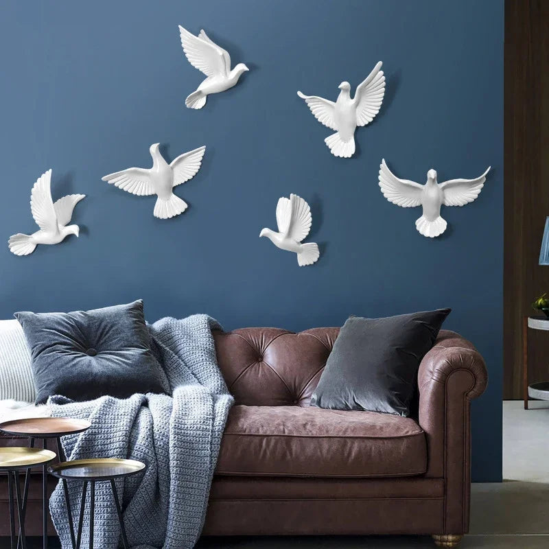 Three-Dimensional White Bird Wall Art