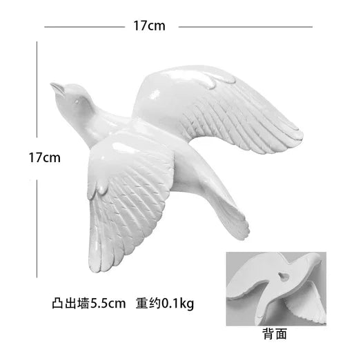 Three-Dimensional White Bird Wall Art