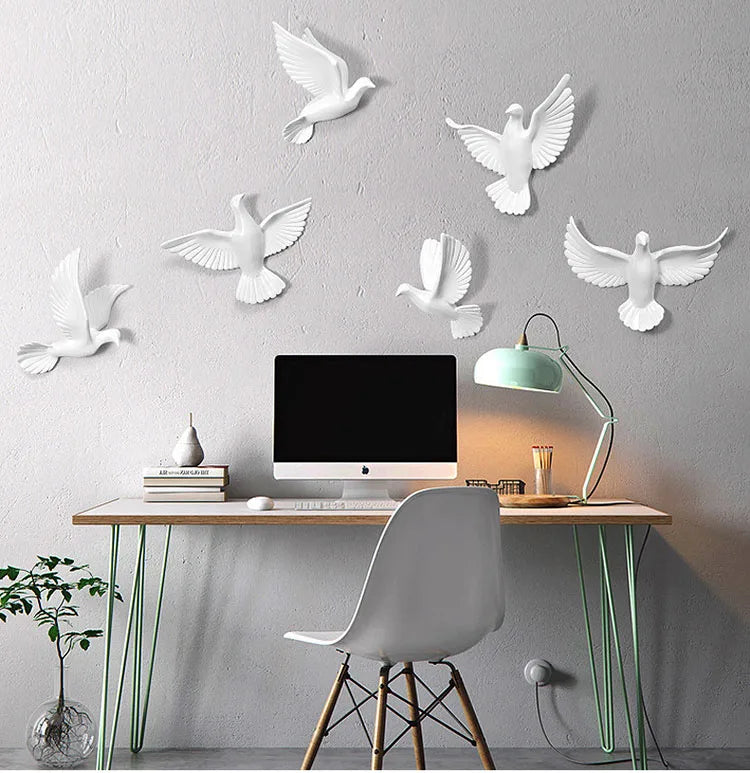 Three-Dimensional White Bird Wall Art