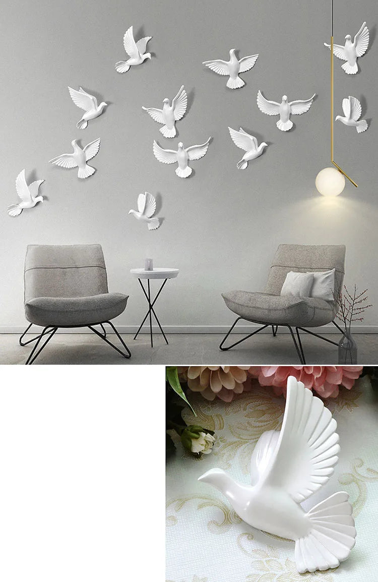 Three-Dimensional White Bird Wall Art