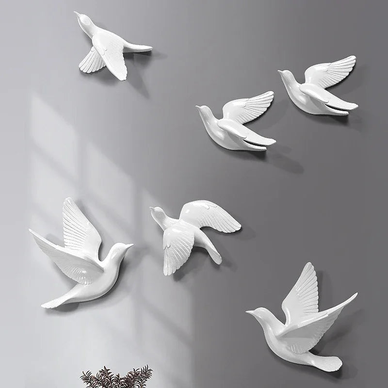 Three-Dimensional White Bird Wall Art